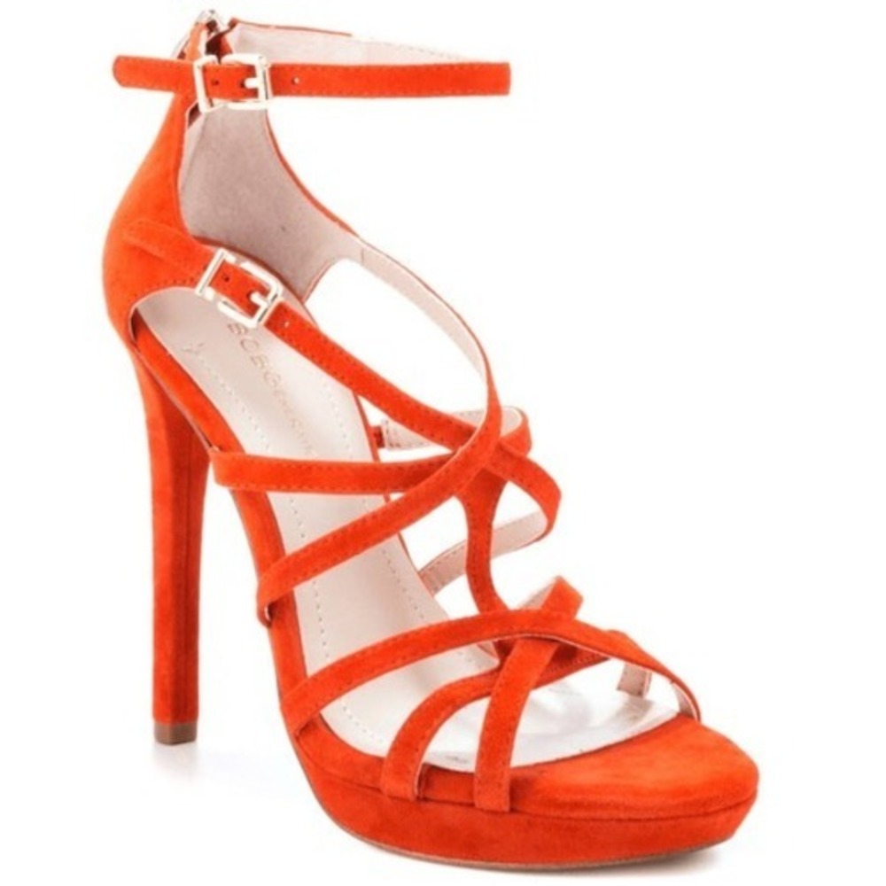 Y2K VTG BCBGeneration Montie Orange Suede Strappy Platform Stiletto Heels Sandal